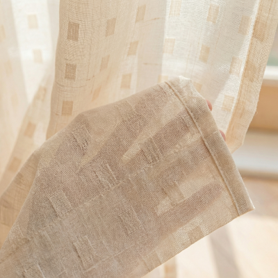ALVIRA Geometric Linen-Look Jacquard Custom Sheer Curtains