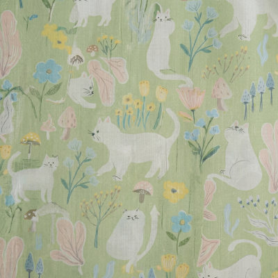 FELINA Cat Floral Print Linen-Look Custom Sheer Curtains