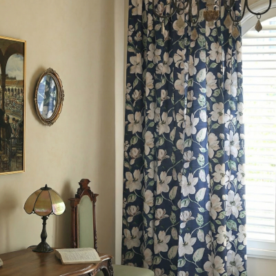 SOLVIKA Vintage Gardenia Print Custom Cotton-Blend Curtains