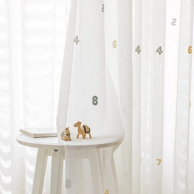NUMÉRIA Number Embroidered Linen-Look Custom Kids Sheer Curtains