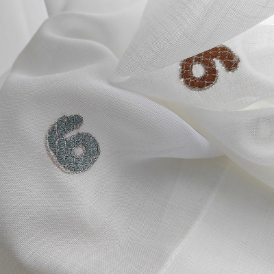 NUMÉRIA Number Embroidered Linen-Look Custom Kids Sheer Curtains