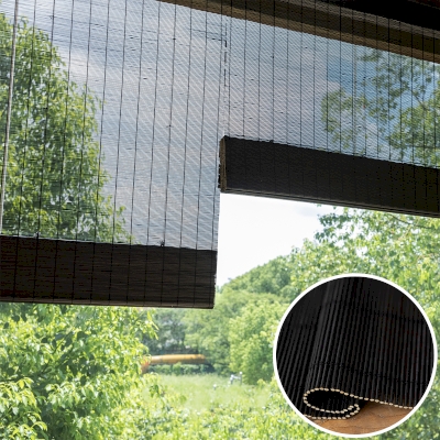 KURONA Ebony Black Fine-Weave 100% Bamboo Custom Roman Shade