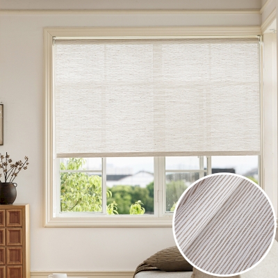CALYRA Natural Ivory Striped Jute and Paper Weave Custom Roller Shade