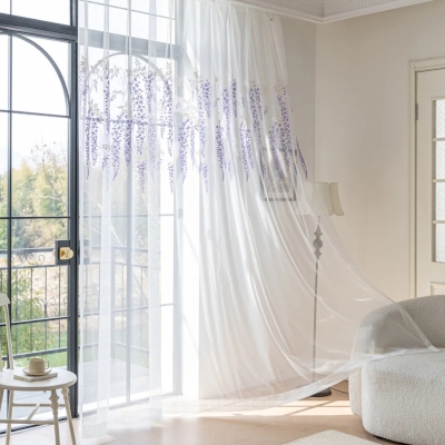 GLYCINA Wisteria Embroidered Custom Sheer Curtains