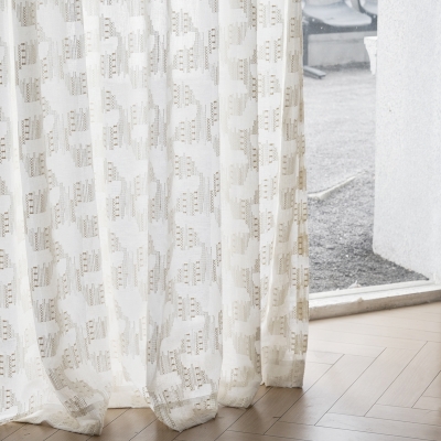 CALYSSA Textured Jacquard Custom Sheer Curtains with Geometric Embroidery