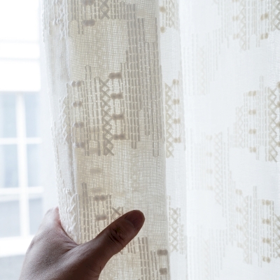 CALYSSA Textured Jacquard Custom Sheer Curtains with Geometric Embroidery