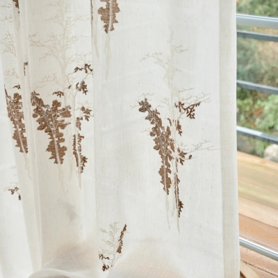 SYLVÉANE Botanical Embroidered Linen-Look Custom Sheer Curtains