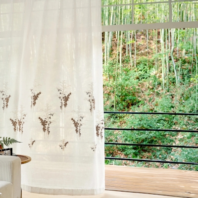 SYLVÉANE Botanical Embroidered Linen-Look Custom Sheer Curtains