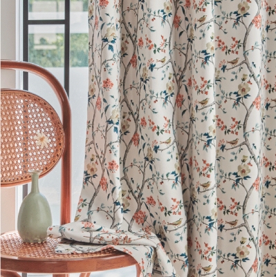 ALOUETTE Bird and Floral Branch Print Custom Thermal Blackout Curtains