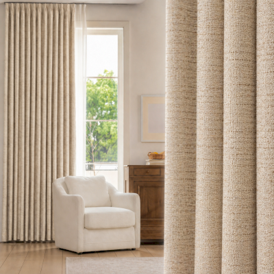 Custom-made LENORA curtain, Wool and Linen Blend Fabric, Natural Mottled Texture