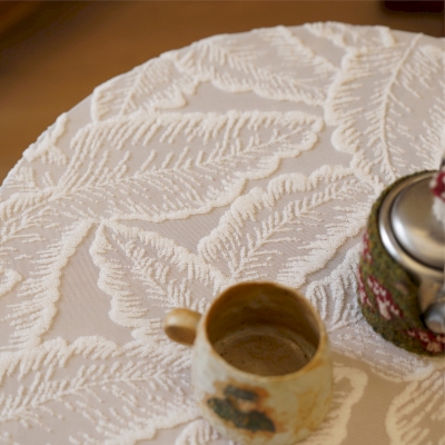 Nappe en Voile Brodé Effet Dentelle, Motifs Ajourés, pour Table Ronde ou Carrée