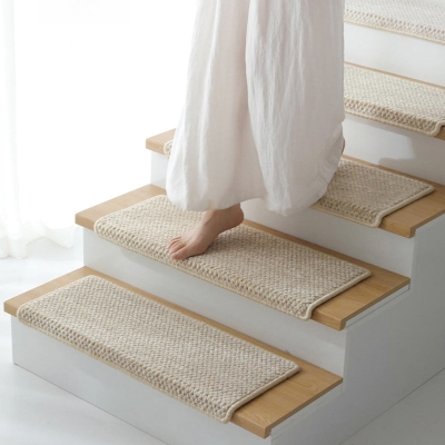 Tapis de Marche d’Escalier Sur Mesure ALBÉA, Laine de Nouvelle-Zélande Mélangée, Relief Bouclé Moelleux