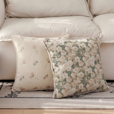 Coussin AUBELLE, Tissu Jacquard Texturé, Style Jardin Printanier, Idée Cadeau pour la Fête des Mères