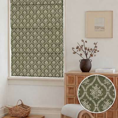 Store Bateau Sur Mesure VIRELIA, Tissu Imprimé en Lin Mélangé, Motif Fleuri en Treillis Losangé Vintage