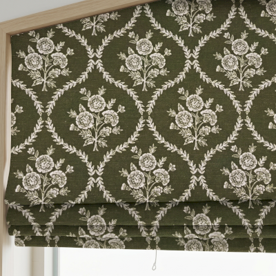 Store Bateau Sur Mesure VIRELIA, Tissu Imprimé en Lin Mélangé, Motif Fleuri en Treillis Losangé Vintage