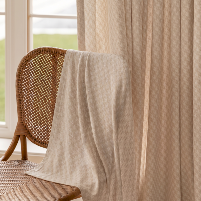 Custom Made HÉLÉNA Sheer Curtain, Chenille Fabric with Textured Houndstooth Pattern