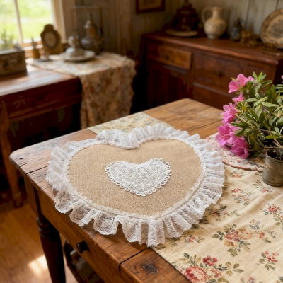 Jute and Lace Placemat Set, 4 Designs to Choose From, Ø 40 cm
