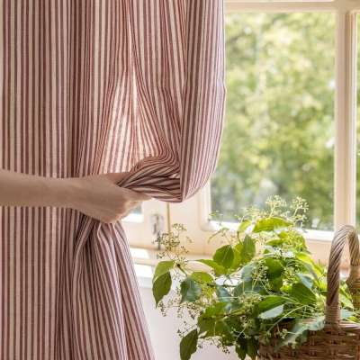 Custom Made MARINÉA Curtain, Striped Cotton-Linen Look Fabric, Chic Coastal Style