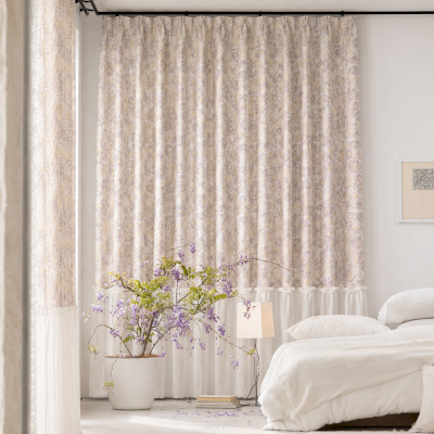 Voilage Sur Mesure MÉLORIA, Tissu Jacquard Sculpté, Motif Floral en Relief et Volant Délicat