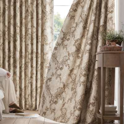 Custom Made ALVÉRINE Curtain, Wool Blend Fabric with Baroque Arabesque Pattern