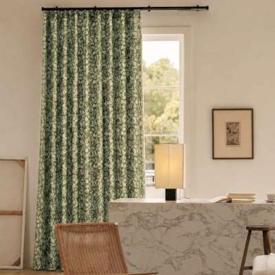 Custom Made VÉLORIA Curtain, Wool and Linen Blend Fabric with Stylized Leaf Pattern