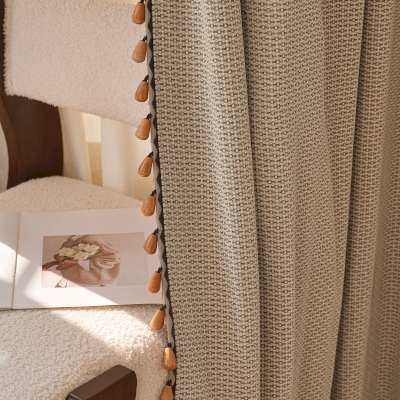 Custom-made NEVORA curtain, Jacquard-weave cotton-linen effect fabric, textured geometric pattern