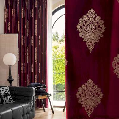 Rideau Occultant Sur Mesure ALTESSE, Velours Doux, Motif Baroque Doré