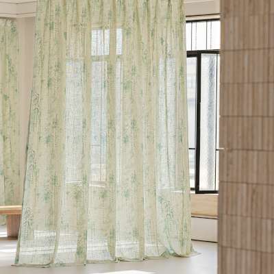 Voilage Sur Mesure ÉLYSANE, Tissu Aspect Lin, Motif Bambou et Calligraphie