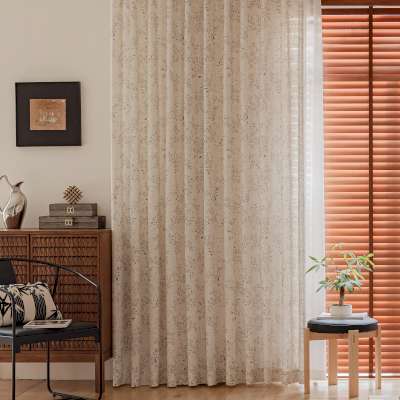 Custom Made CELERINE Sheer Curtain, Linen Look Fabric with Delicate Leaf Pattern