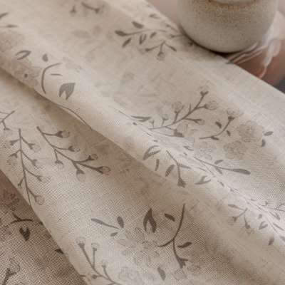 Custom Made CELERINE Sheer Curtain, Linen Look Fabric with Delicate Leaf Pattern