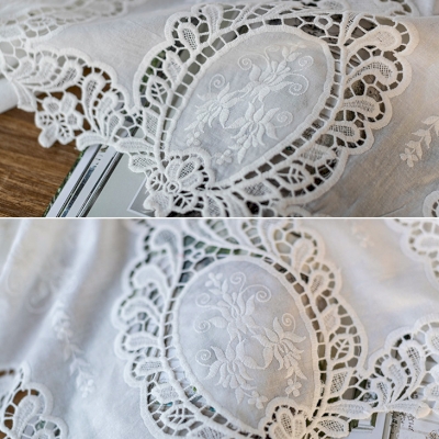 Nappe Blanche LÉONARA, Tissu Coton, Bordure Dentelle Florale Élégante