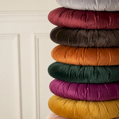 Coussin Rond Multifonction CÉLORA, Tissu Velours, Coussin de Chaise et de Sol, Garnissage Inclus