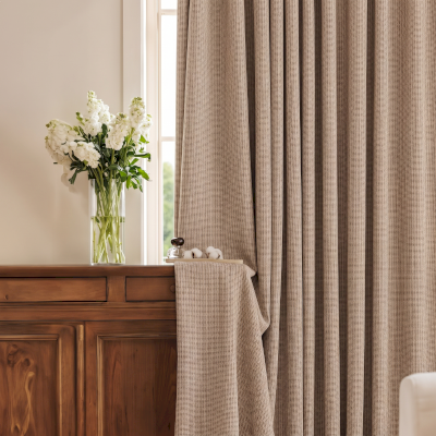 Custom Made ÉLVARA Curtain, Textured Fabric with Woven Grid Pattern