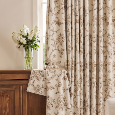 Custom Made ÉLVARINE Curtain, Wool and Linen Blend Fabric with Vintage Floral Pattern  Description