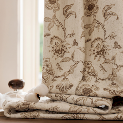 Custom Made ÉLVARINE Curtain, Wool and Linen Blend Fabric with Vintage Floral Pattern  Description