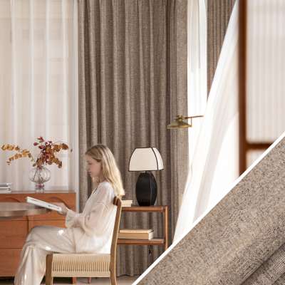 Custom Made MÉRILIA Curtain, Textured Wool Linen Look Fabric with Melange Tweed Effect