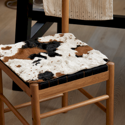 Galette de Chaise COWELIA en Fausse Fourrure à Motif Vache, Dessous Antidérapant, Carrée ou Ronde