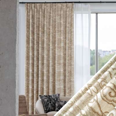 Custom Made CÉLAVIE Curtain, Wool Linen Blend Fabric with Oriental Cloud Landscape Pattern