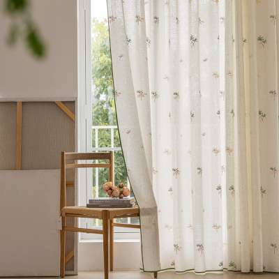 Custom Made ALYSÉA Sheer Curtain, Linen Look Fabric with Delicate Floral Embroidery