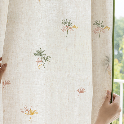 Custom Made ALYSÉA Sheer Curtain, Linen Look Fabric with Delicate Floral Embroidery