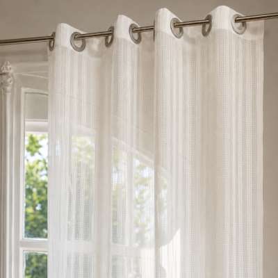 Voilage Sur Mesure LÉVANIA, Structure Tissée Ajourée, Rayures Texturées