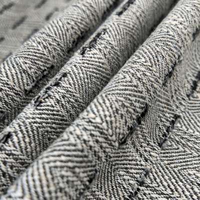 TALVÉA Custom-Made Curtain, Jacquard Fabric in Linen and Wool Blend, Chevron Pattern and Raised Horizontal Lines