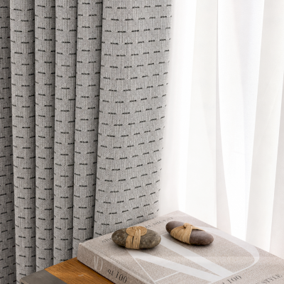 TALVÉA Custom-Made Curtain, Jacquard Fabric in Linen and Wool Blend, Chevron Pattern and Raised Horizontal Lines