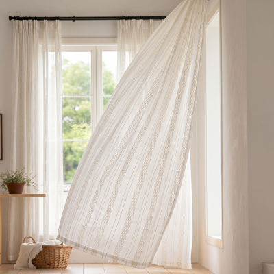 Custom Made ONDELIA Sheer Curtain, Textured Fabric with Woven Wave Stripes