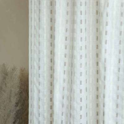 Custom Made CELERIA Sheer Curtain, Textured Jacquard Fabric with Raised Geometric Stripes