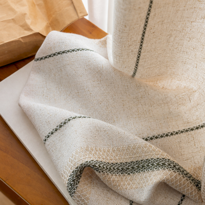 Custom-made curtain ÉLARIS, Jacquard fabric in linen-polyester blend, vertical stripes in sage green