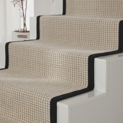 Custom Stair Runner SÉVANIA, New Zealand Wool and Sisal Blend with Velcro Fixing
