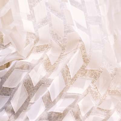 Custom made ÉLYRIA voile curtain, textured openwork weave, embossed geometric pattern