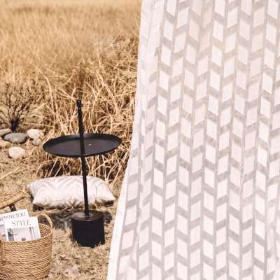 Custom made ÉLYRIA voile curtain, textured openwork weave, embossed geometric pattern