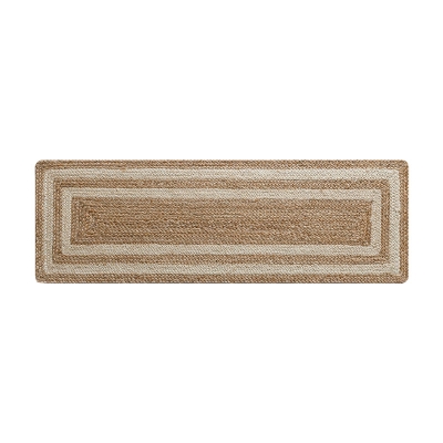 KIRA Handwoven Natural Jute Runner Rug, Geometric Border, Natural Style